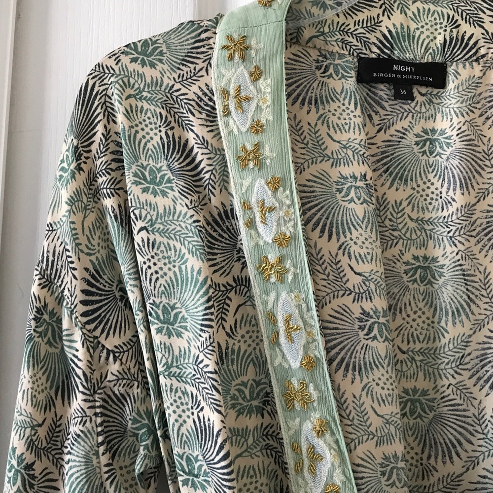 Anthropologie Mint Green and Cream Floral Wrap Dress